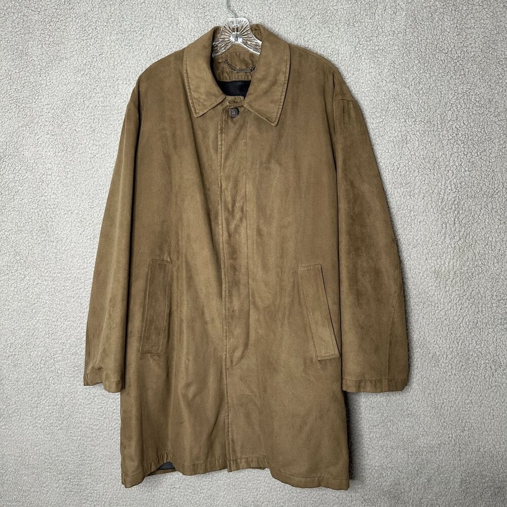 Claiborne Mens Faux Suede‎ Trench Coat Sz 40S Beige Outerwear Zip Out Lining Y2K